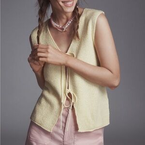 Anthropologie Cream Knit Tie-Front Vest